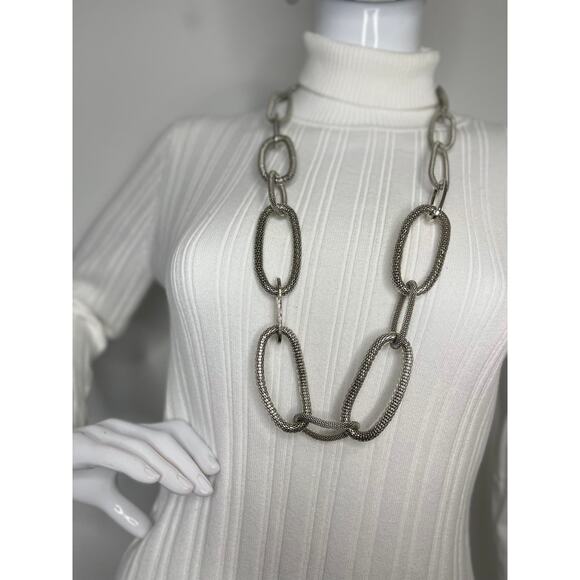 Chico's necklace costume signed jewelry silver tone mesh long chunky link chain - Picture 8 of 11